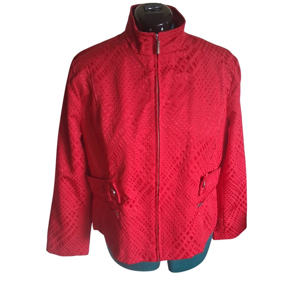 Erin London PXL Red Textured Jacquard Zip Front Jacket